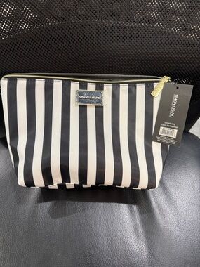 Simon Chang Black and White Vertical Stripe Cosmetic Pouch